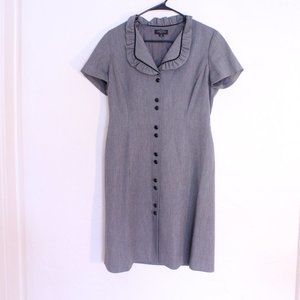 Tahari gray ruffled button down dress